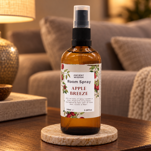Raumspray Apfelbrise – 100 ml in einer warm beleuchteten Wohnszene