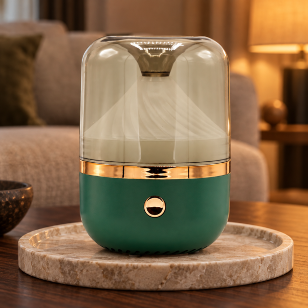 Urban Aroma-Diffuser mit Farbwechsel – Grün & Bronze in einer warm beleuchteten Wohnszene