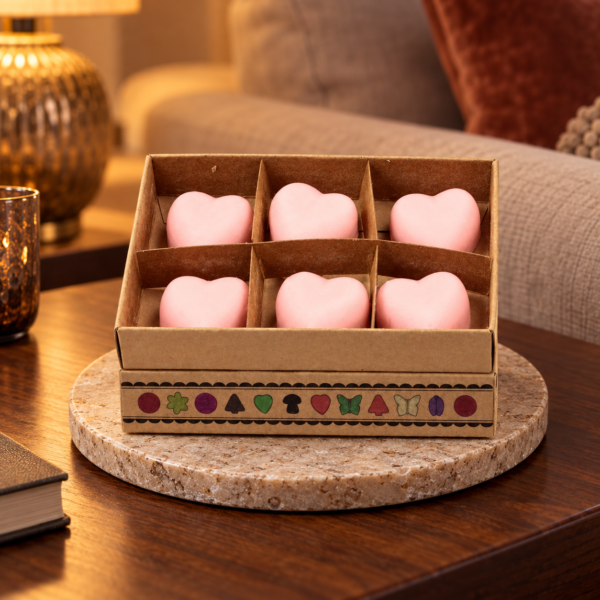 Wax Melts Drachenblut – 6er-Geschenkset in einer warm beleuchteten Wohnszene