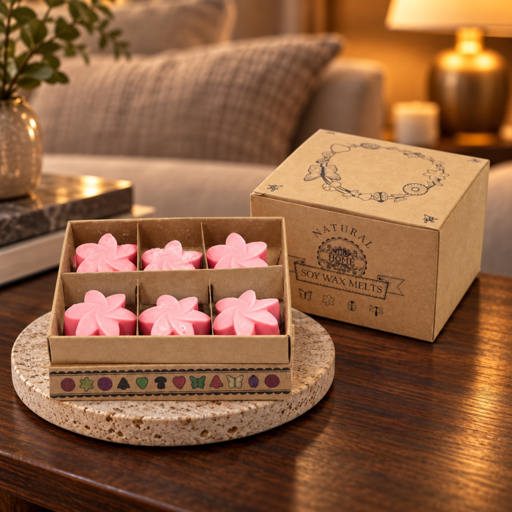 Wax Melts Japanische Magnolie – 6er-Geschenkset in einer warm beleuchteten Wohnszene