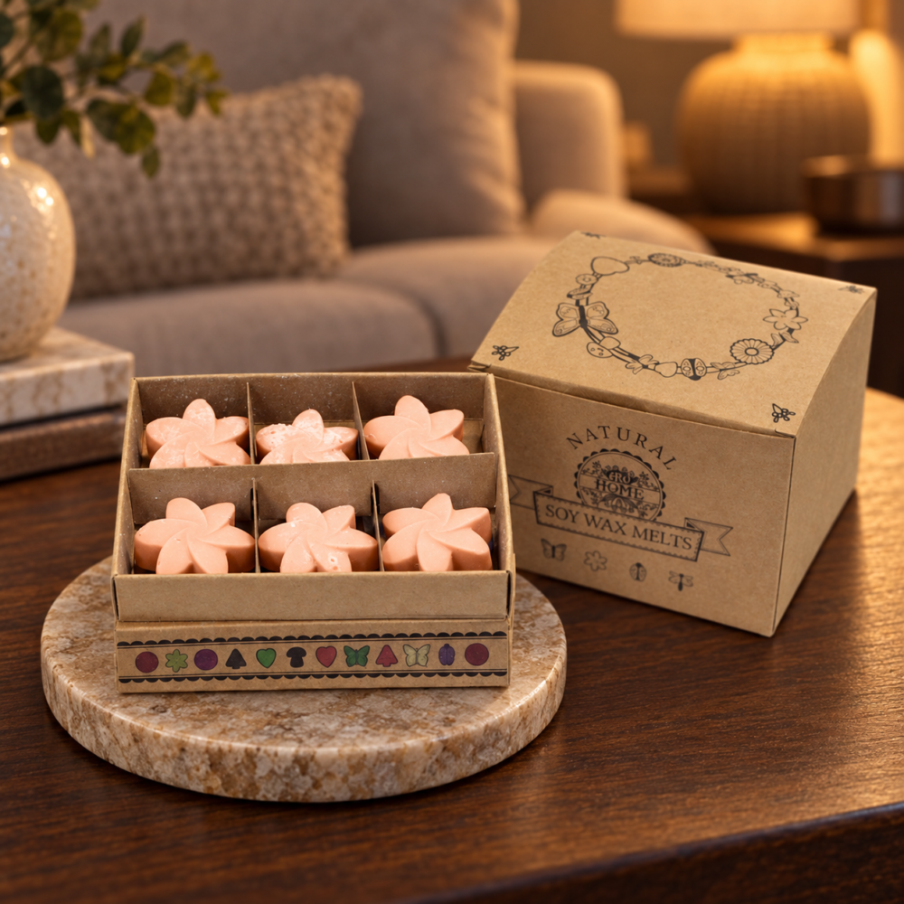 Wax Melts Tuberose – 6er-Geschenkset in einer warm beleuchteten Wohnszene