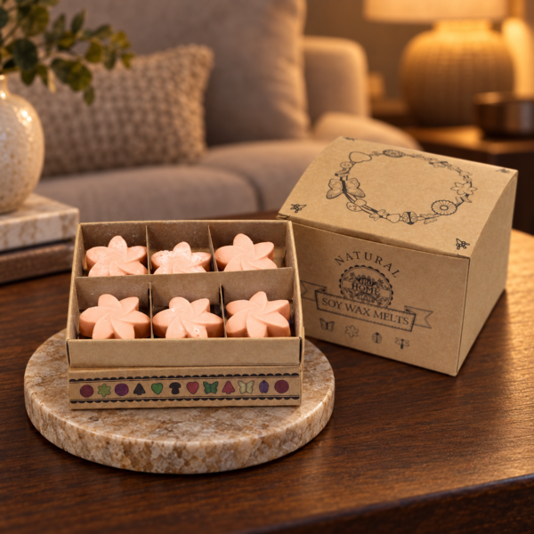 Wax Melts Tuberose – 6er-Geschenkset in einer warm beleuchteten Wohnszene