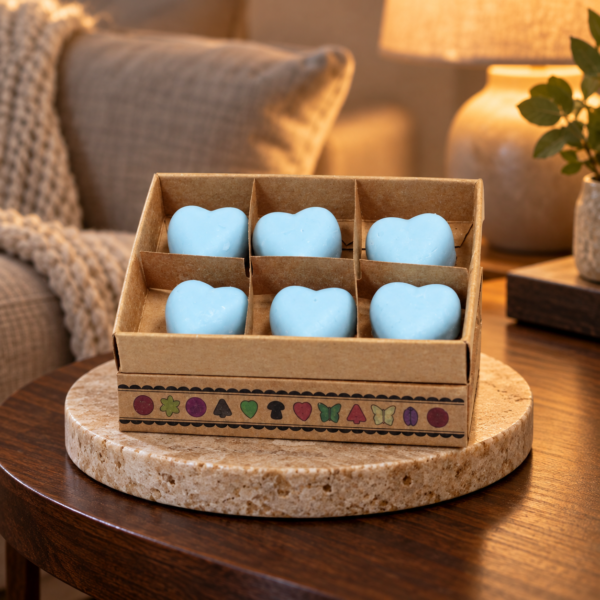 Wax Melts Kratzbeere – 6er-Geschenkset in einer warm beleuchteten Wohnszene