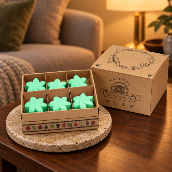 Wax Melts Verborgener Garten – 6er-Geschenkset in einer warm beleuchteten Wohnszene