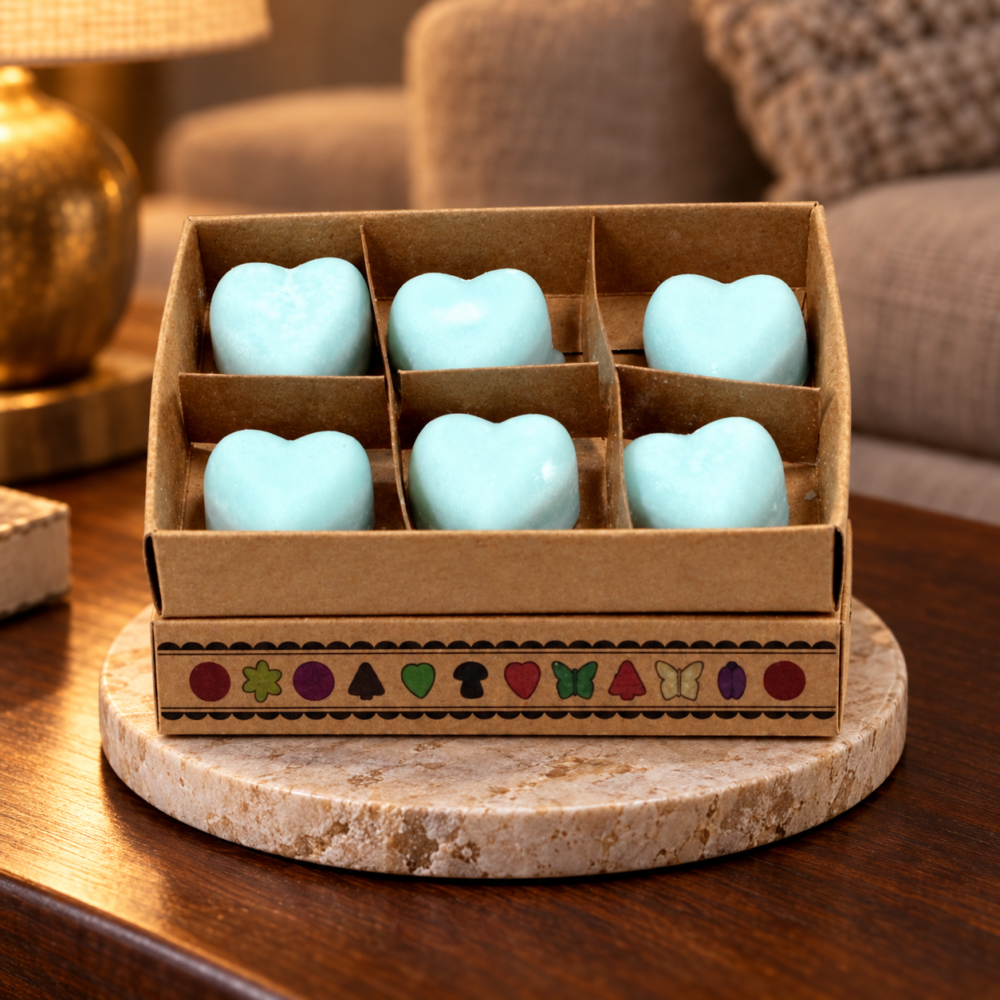 Wax Melts Nag Champa – 6er-Geschenkset in einer warm beleuchteten Wohnszene