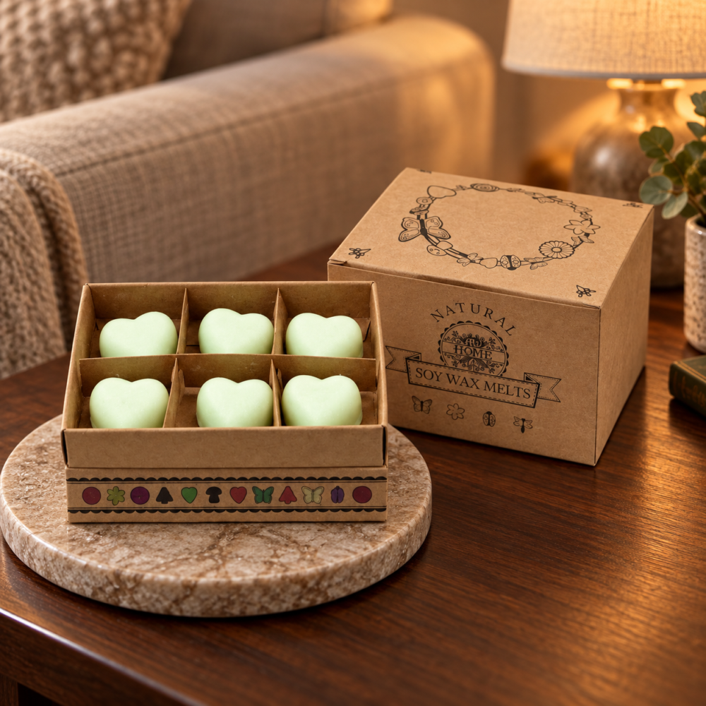 Wax Melts Minze & Menthol – 6er-Geschenkset in einer warm beleuchteten Wohnszene